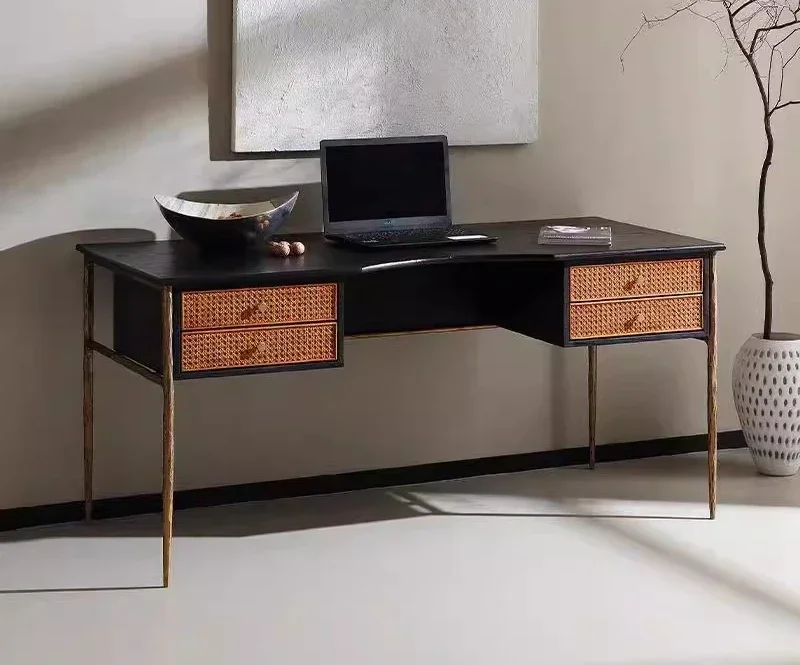 

Solid Wood Desk Retro Forged Wrought Iron Computer Desk Writing Desk