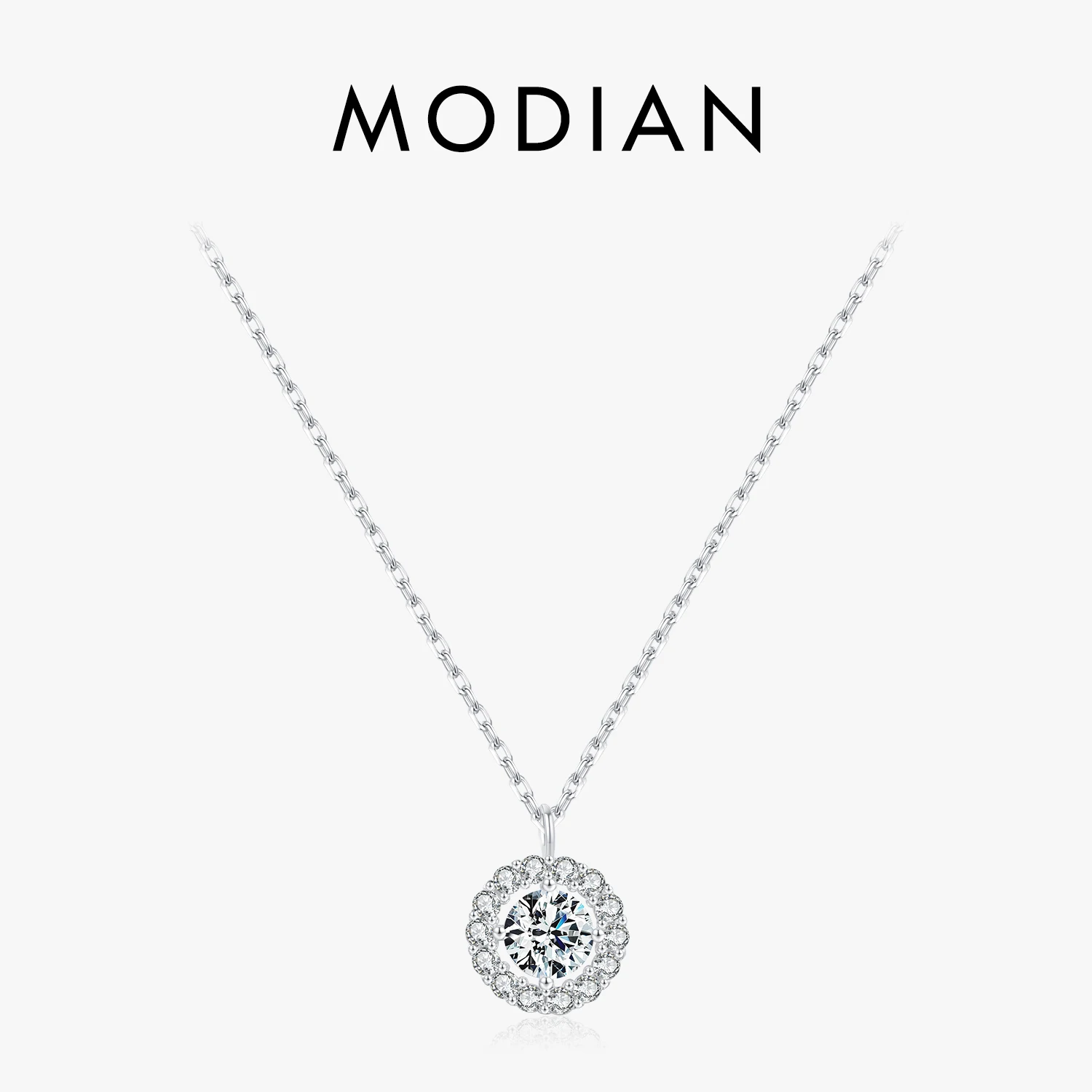 

MODIAN 925 Sterling Silver Classic Sparkling Round High Quality Zirconia Wedding Pendant Necklace For Women Anniversary Jewelry