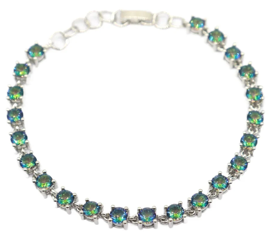 14 جرام 925 الصلبة فضة سوار مخصص الوردي الأزرق الصوفي لندن الأزرق سيترين الرودوليت طول 6.5-8.5 بوصة #4