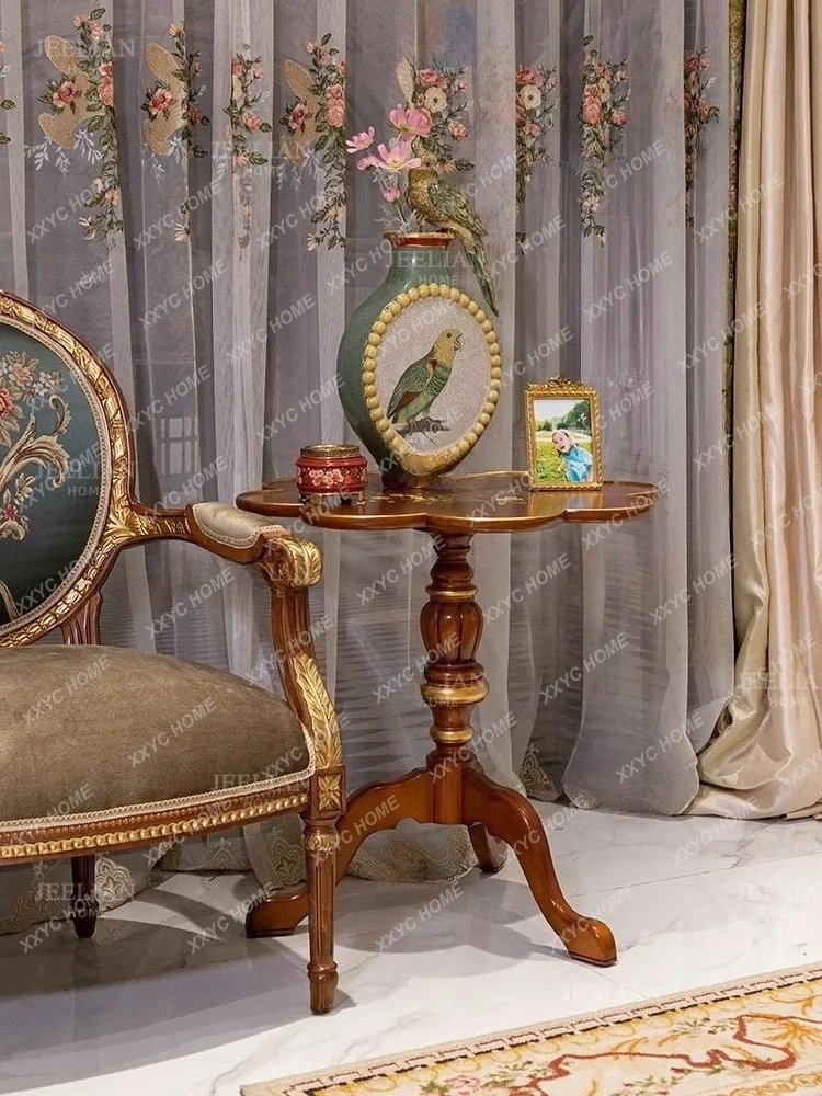 Y European-Style Country Luxury Hand-Painted Solid Wood Carved Corner Table