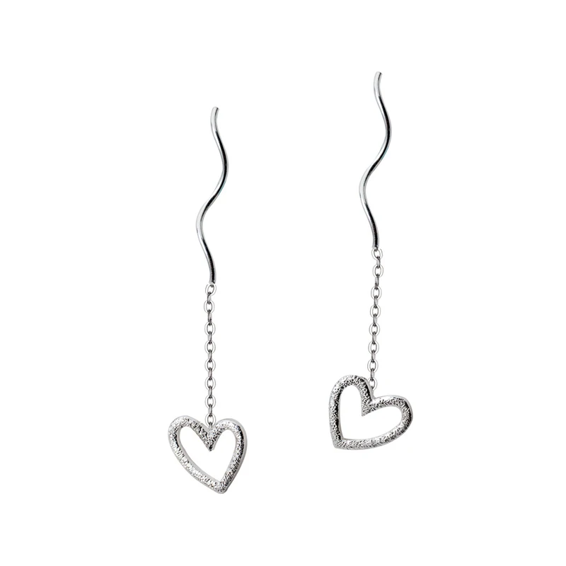 Modian Hot Vintage Frosted Hearts Long Chain Drop Earrings for Women Solid 925 Silver Jewelry Dangle Earring Female Brincos