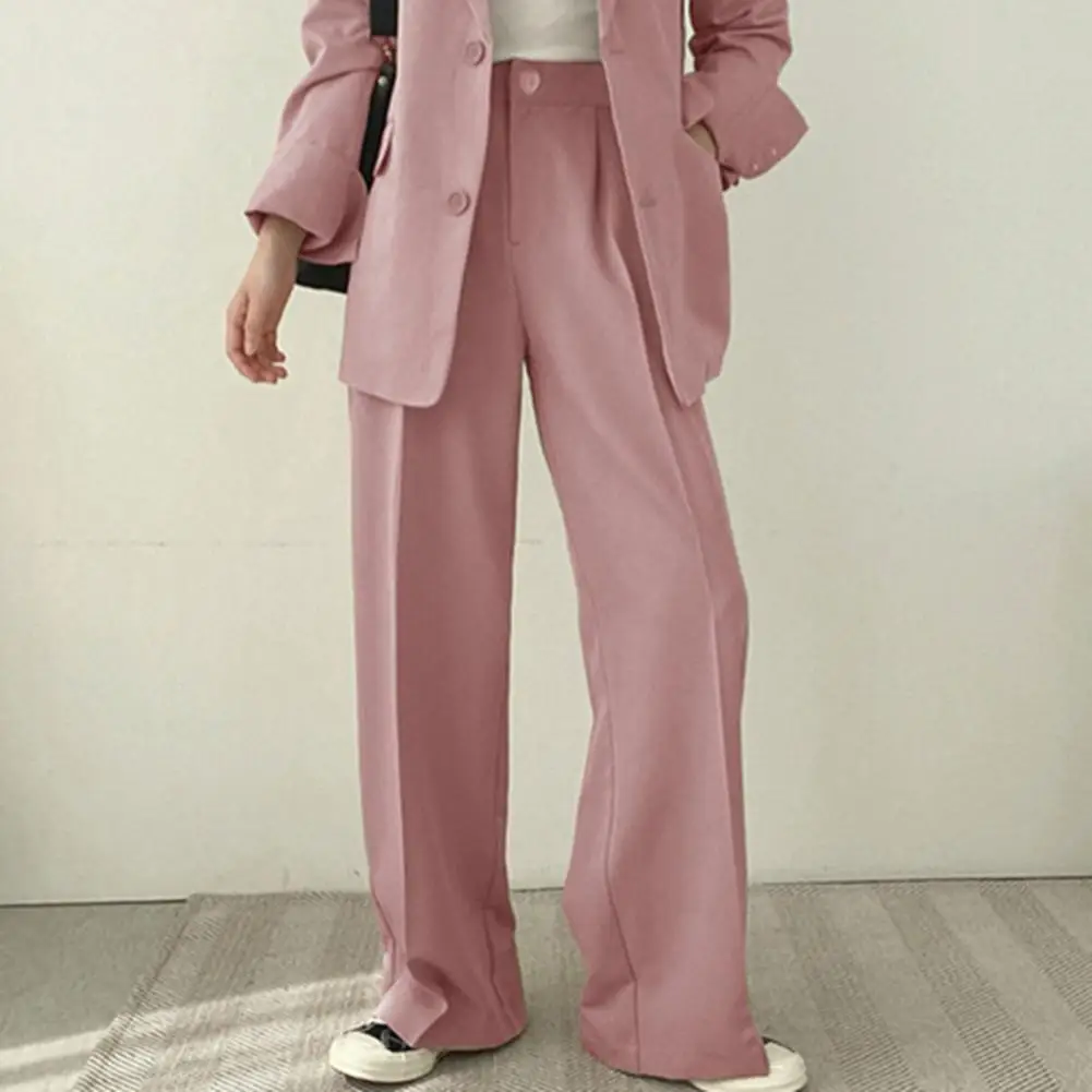 

Women Solid Color Coat Elegant Women's Formal Commute Outfit Chic Coat Stylish Pants Sophisticated Jacket with Double Button