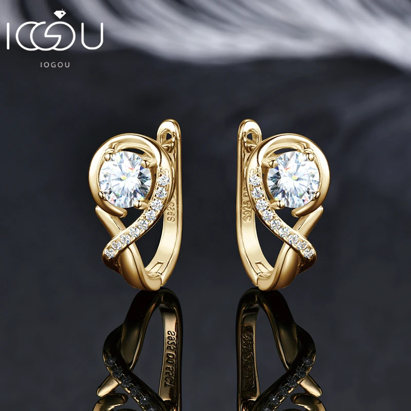 

IOGOU D0.55CT All Moissanite Hoop Earrings for Women Real 925 Sterling Silver Ear Buckles Infinity Earrings Fine Jewelry Wedding