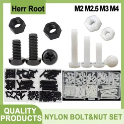 M2 M2.5 M3 M4 White Black Phillips Machine Screw Metric Thread Nylon Pan Round Head Cross Plastic Bolt Nut Set Assortment Kit