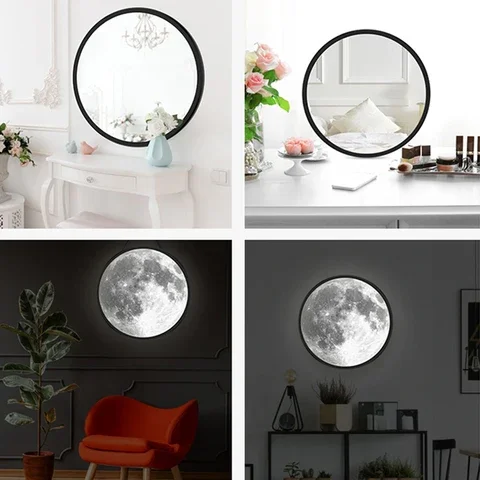 Moon Round Cosmetic Mirror with Night Lamp, Bedroom LED Night Light, Makeup Supplies, 25cm