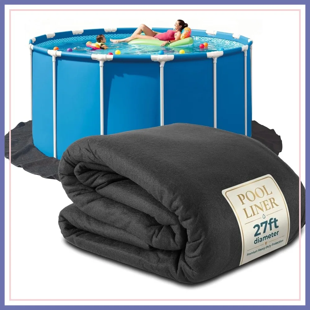 

27' Round Above Ground Pool Liner Pad, Heavy Duty Pre-Cut Pool Mat for Puncture Protection, Black