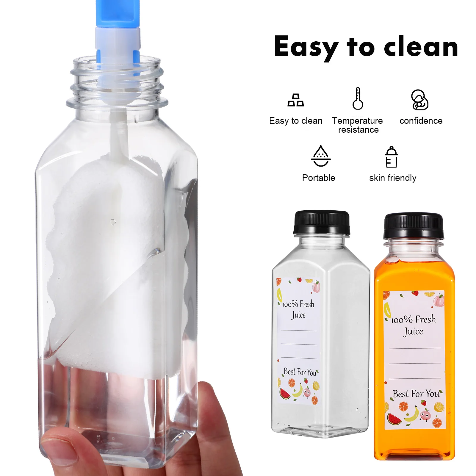 

1 set 360ml Beverage Bottles Lightweight Portable Cute Stickers Tight Sealing Reusable Durable Easy Wash Brush Included Juice