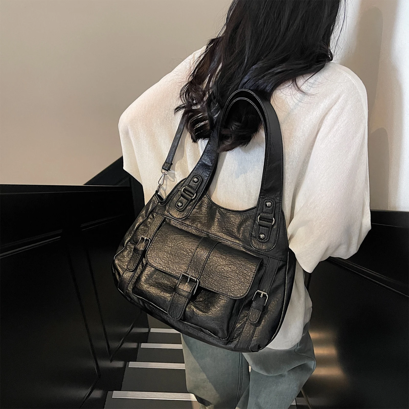 

Women Solid Color PU Shoulder Bag Crossbody Bag Tote Purse Bag Large Capacity for Daily Travel Work