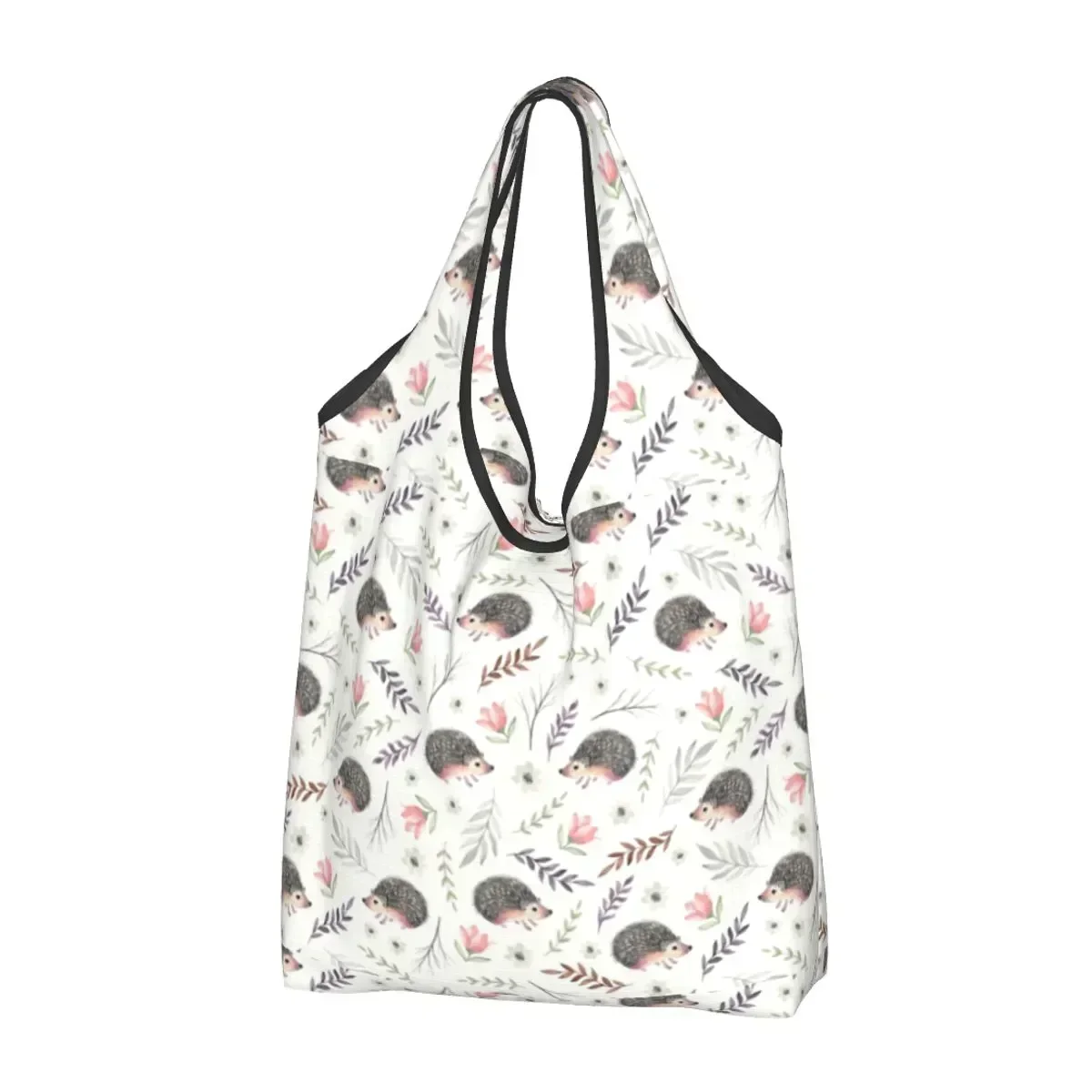 Custom Vintage Cute Hedgehogs Shopping Bags Women Portable Large Capacity Groceries Animal Tote Shopper