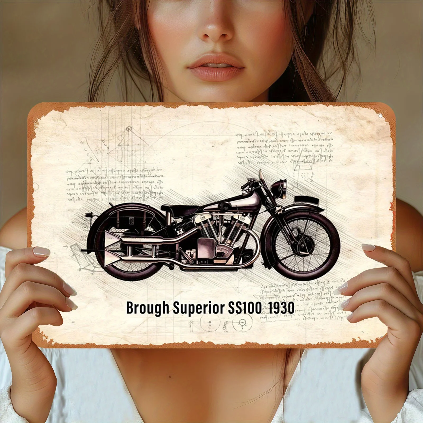 Vintage Metal Sign - Brough Superior SS100 1930s Motorcycle Wall Art, High-Quality Poster with Pre-Drilled Holes, Rustpro