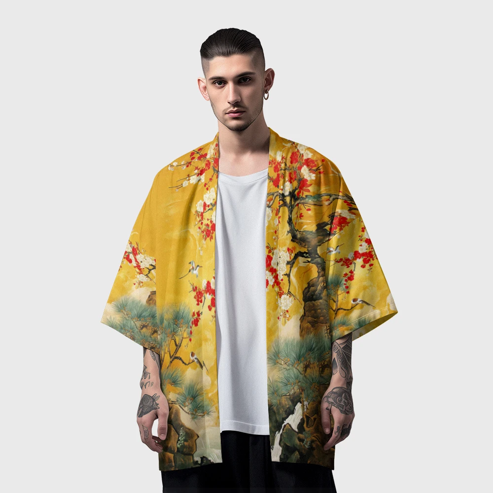 Kimono samurái de verano para hombre, ropa de calle Haori, Floral, elegante, Retro, Yukata, moda japonesa, cárdigan, bata, gran oferta