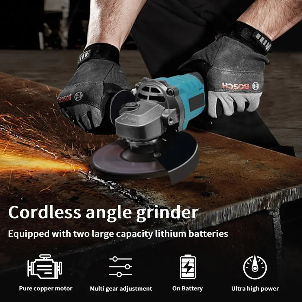 Brushless Angle Grinder 125MM M14 9000RPM 3 Gear Electric Cutting Machine with Makita 18V Battery Power Tools