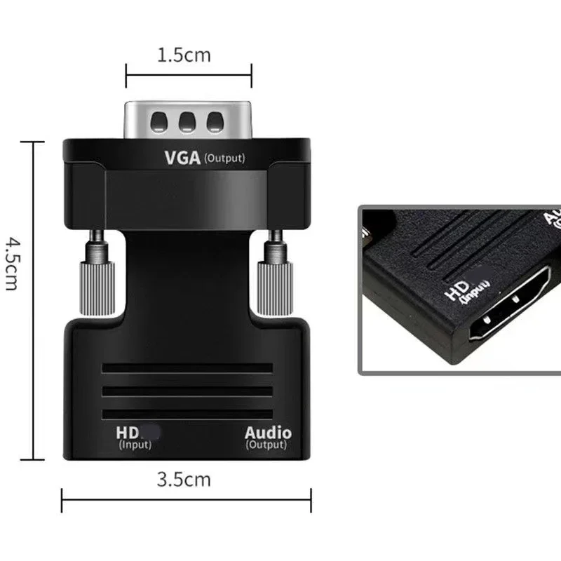 VGA-HDMI 호환 컨버터 어댑터, HDMI-VGA 비디오 어댑터, HDTV 프로젝터 모니터용 3.5mm 오디오 케이블 포함