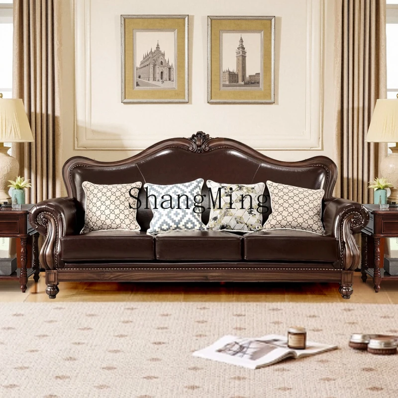 

ZYY leather solid wood top layer cowhide sofa villa living room leather sofa combination
