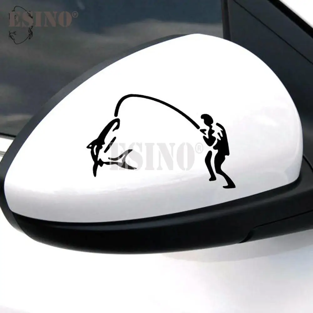 2 x Funny Creative Cartoon Car Styling Fisherman Fishing Decorative Rearview Mirrors Car Sticker PVC Carving Decal Pattern Vinyl