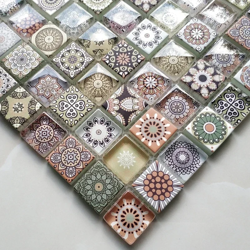 

2024 new Materials Crystal glass inkjet 3D printed tile bathroom kitchen background wall mosaic mosaic retro mosaic