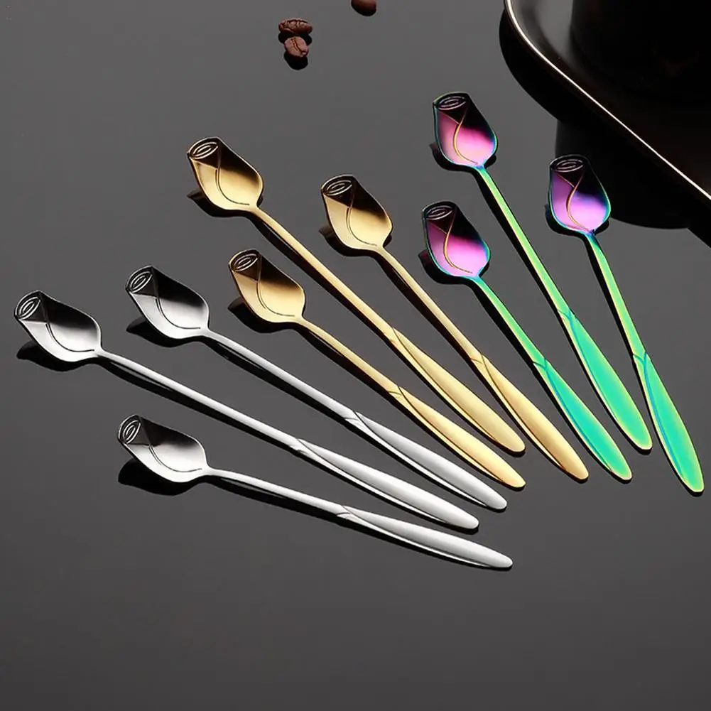 

1PCS Stainless Steel Rose Coffee Spoon Creative Exquisite Ice Cream Dessert Coffee Mixing Spoon Kitchen Tableware Accessories