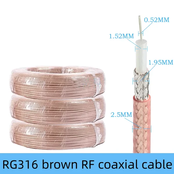 10m Brown black white blue RG316 Coaxial cable Low Loss Pigtail 50Ohm For Crimp Connector