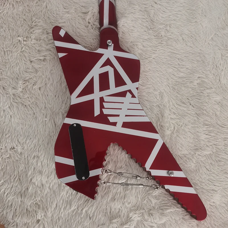 Van Halen handmade traditional guitar, serrated body, double chain, body, headstock all with lines, in stock