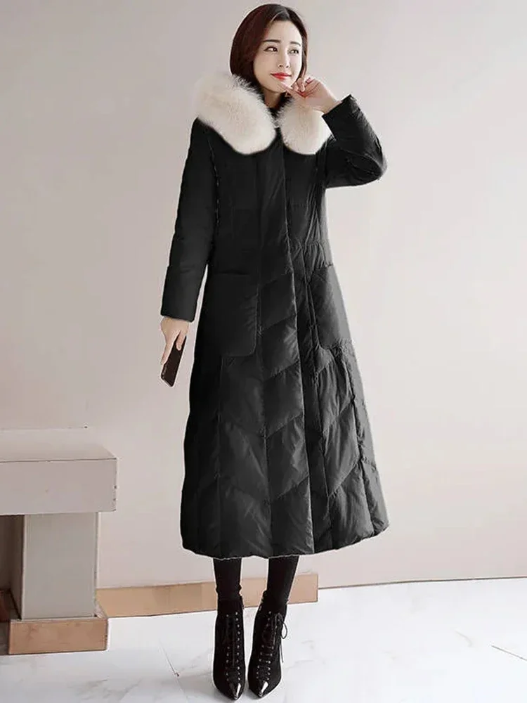 Long Warm Faux Fur Hooded Parkas Winter Chic Cotton Padded Winter Cold Overcoat Quilted