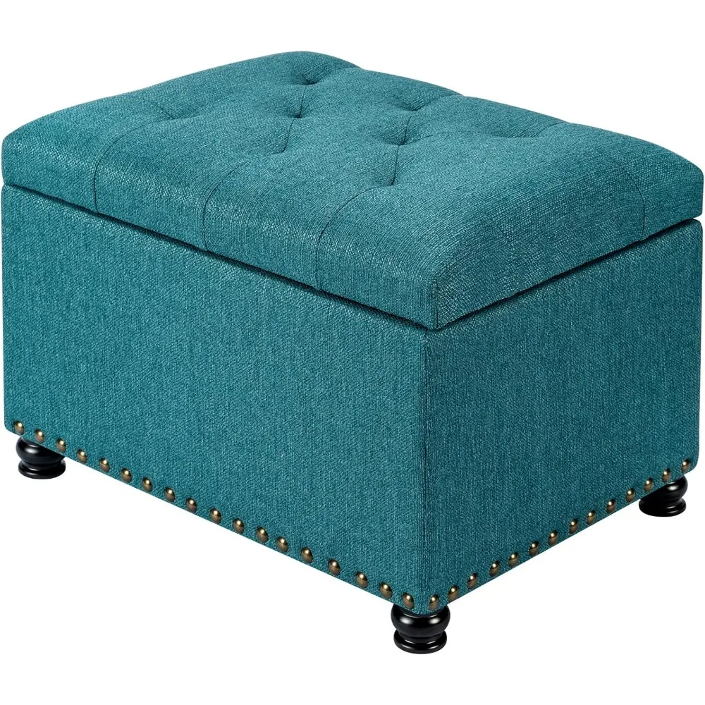 

24" Fabric Ottoman with Storage Rectangle Foot Rest Ottomans Stool for Living Room(Teal Blue)