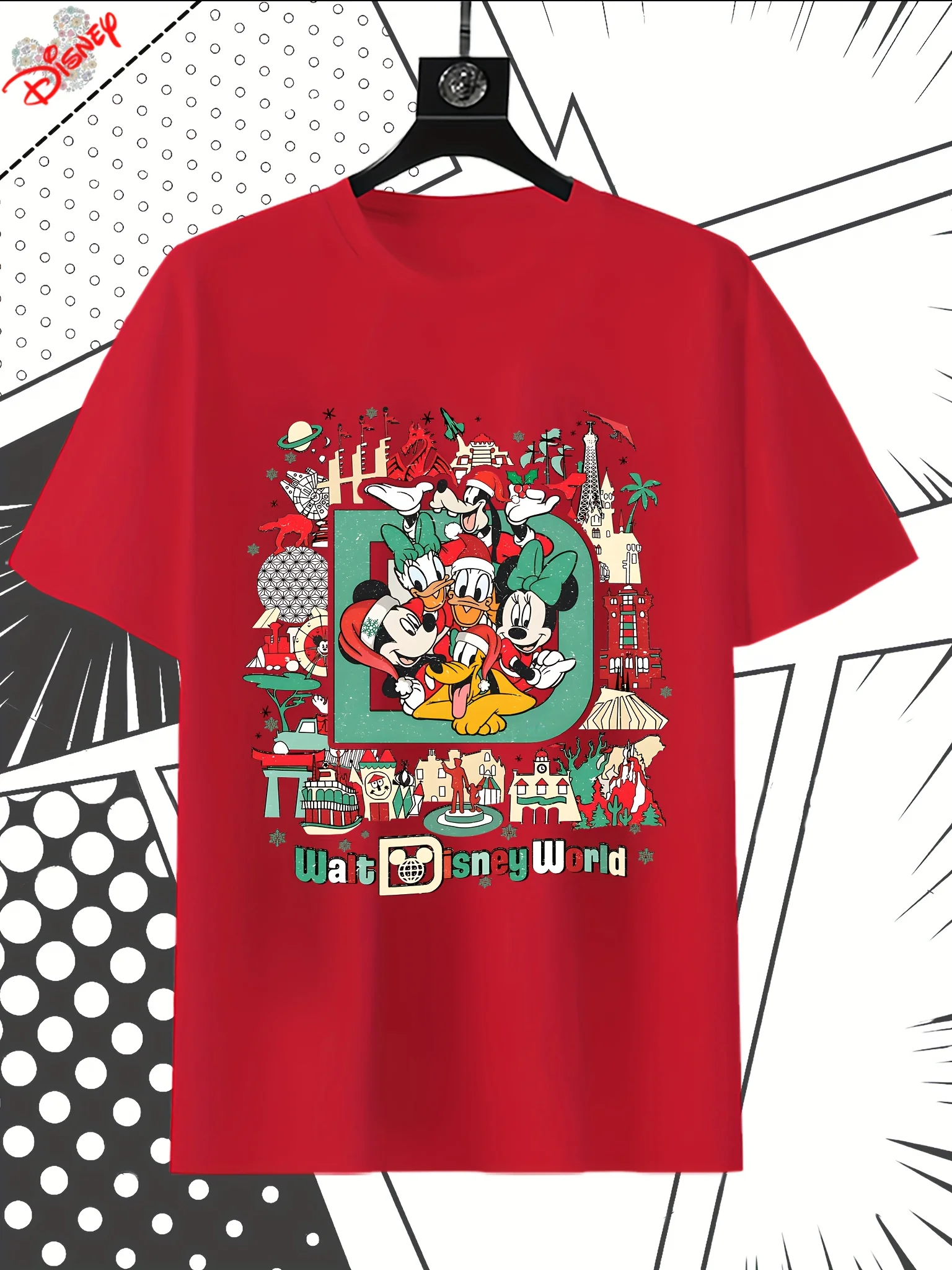 تي شيرت ديزني للرجال، 100% قطن، نمط عتيق لعيد الميلاد من ديزني، هدية مثالية للرجال، طراز مريح، كم قصير #2