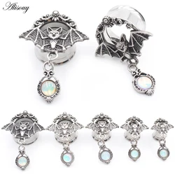 Alisouy 2PCS Stainless Steel Bat Round Opal Pendant Ear Tunnels Plugs Expander Stretcher Gauge Earrings Piercing Body Jewelry