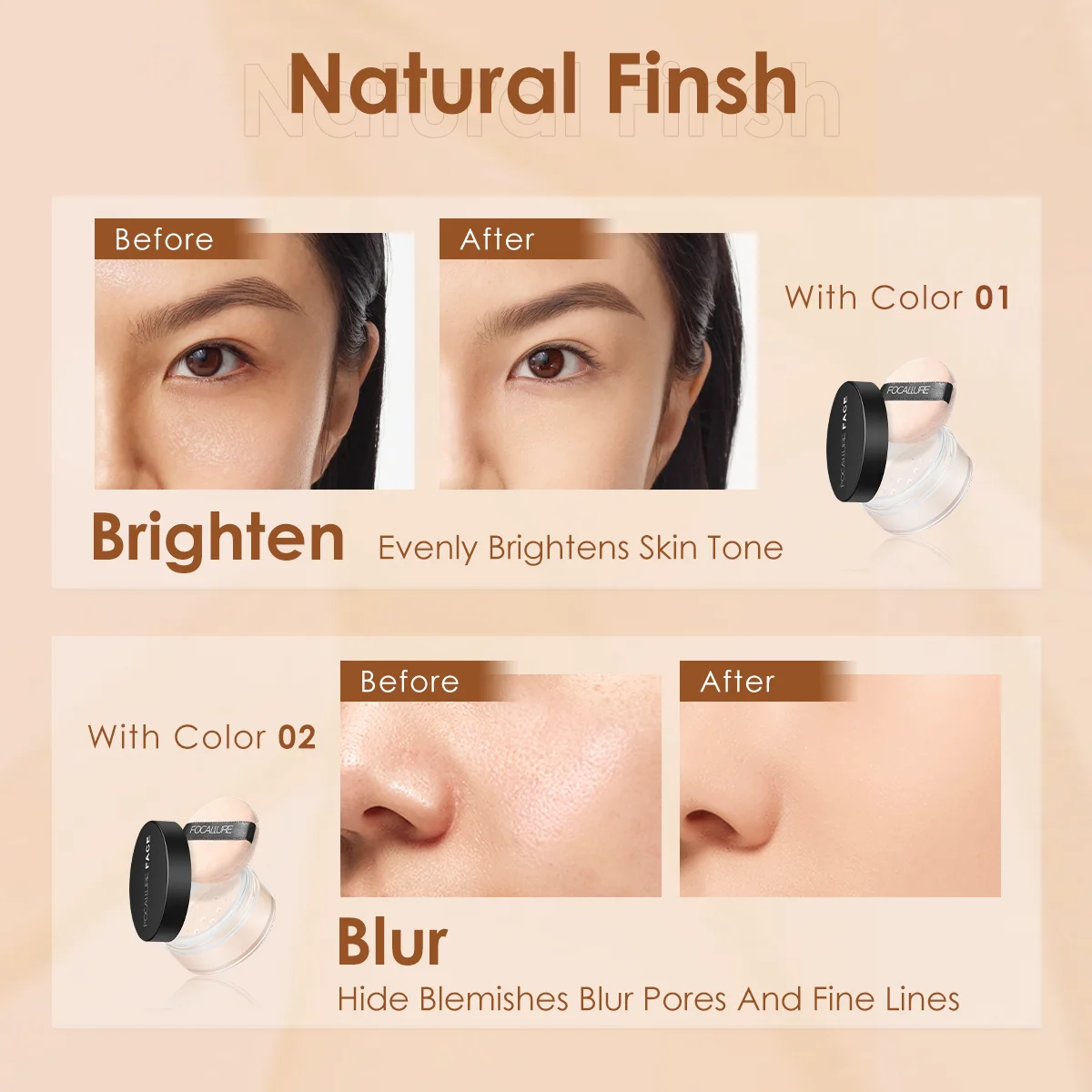 FOCALLURE-polvo facial translúcido mate, resistente al agua, de larga duración, 9 colores, control de aceite, ajuste de maquillaje, cosméticos para