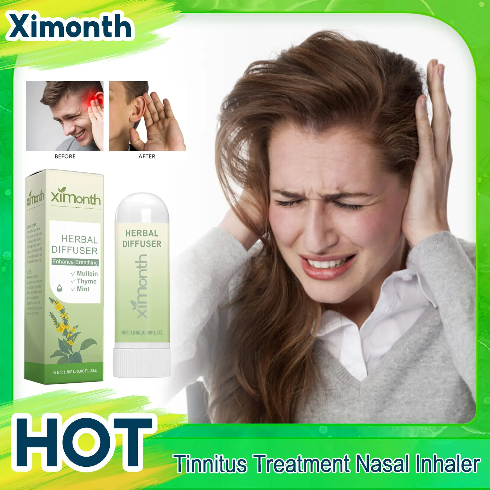 

Tinnitus Relief Nasal Inhalers Treatment Deafness Discomfort Ear Ringing Itching Pain Swelling Hearing Loss Improvement Ear Care