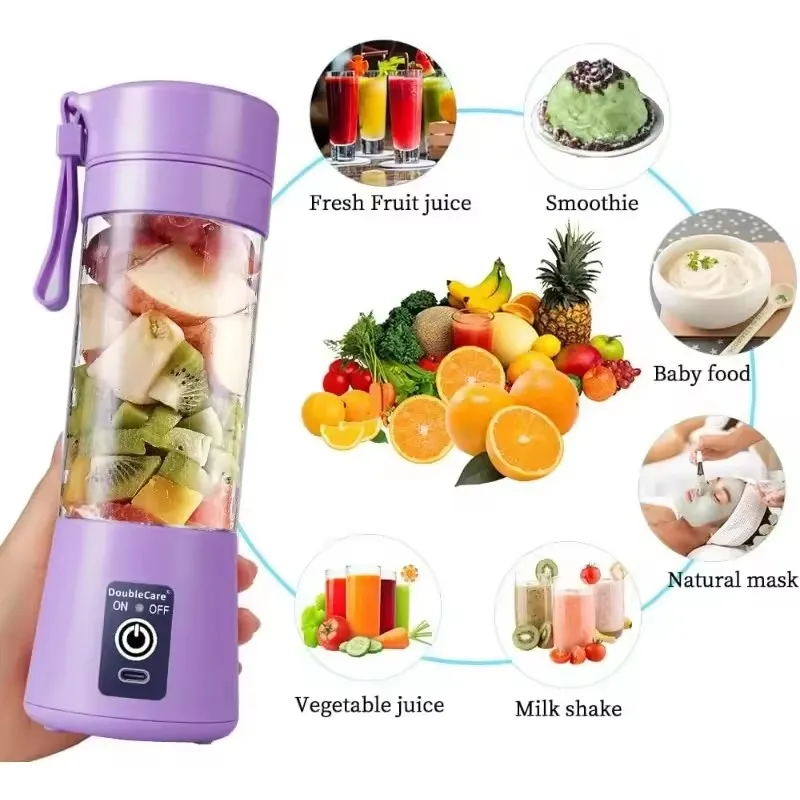 

Portable Mini Blender for Shakes and Smoothies Rechargeable USB 380ML Traveling Fruit Juicer Cup Hand Fruit Blender Juicing Cup