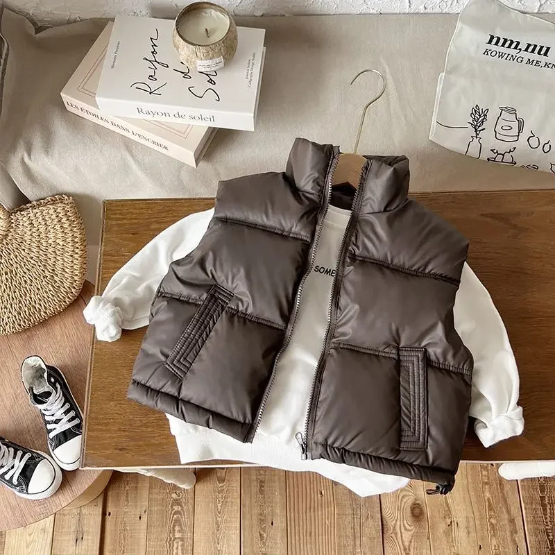 Neue Kinder-Weste aus Baumwolle mit Stehkragen, warme ärmellose Winterjacke für Jungen und Mädchen, verdickte modische Weste – Detail 4