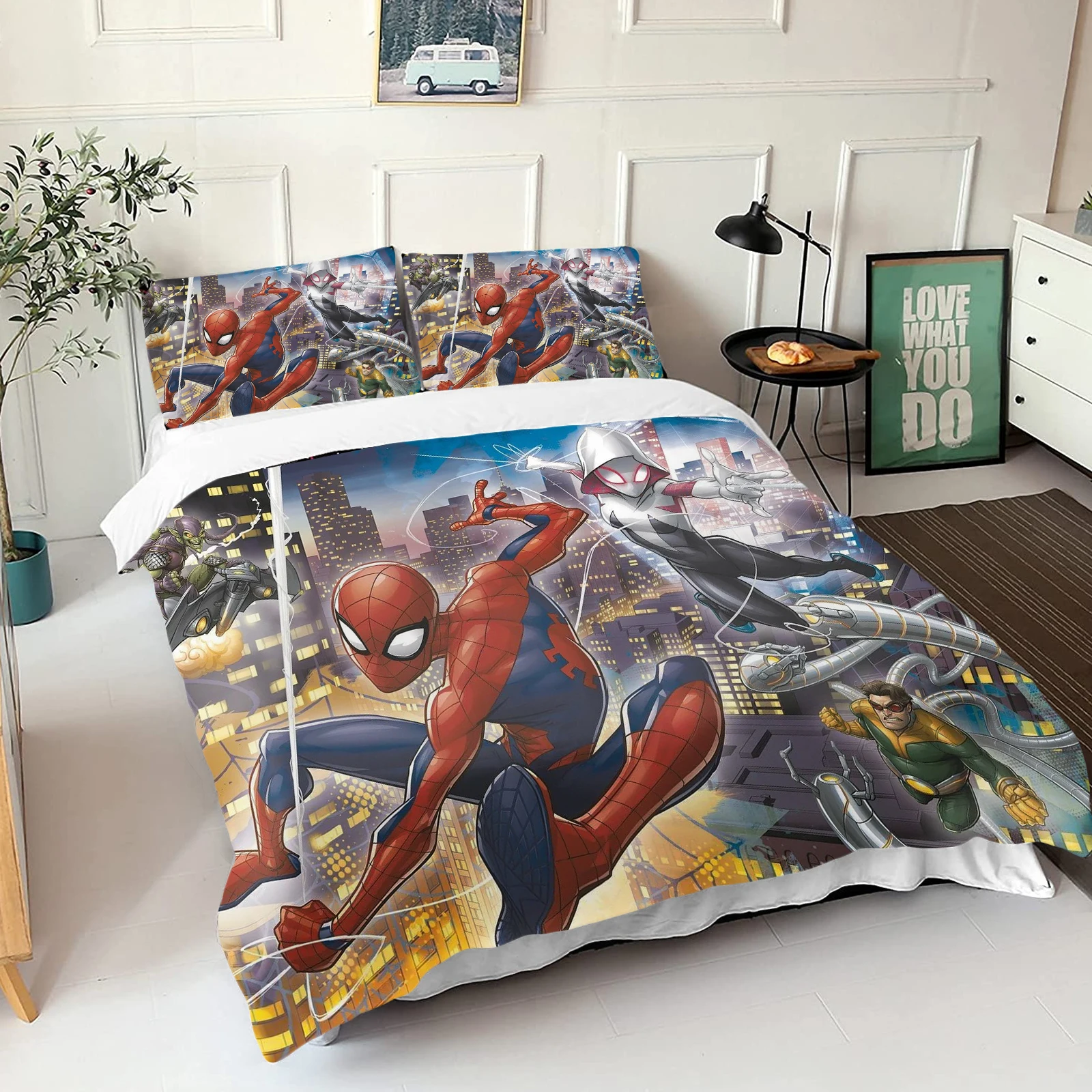 Marvel Duvet Cover Set Quilt Digital Printing kartun Spiderman anak-anak Set seprai sarung bantal anak laki-laki dewasa hadiah reaktif