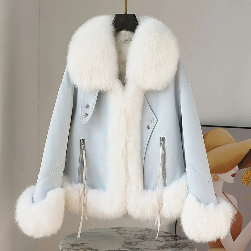 

Imported True Fox Fur Grass Coat Women's 2023 Winter Loose High Grade Haining Warm Fur Collar Goose Down Coat