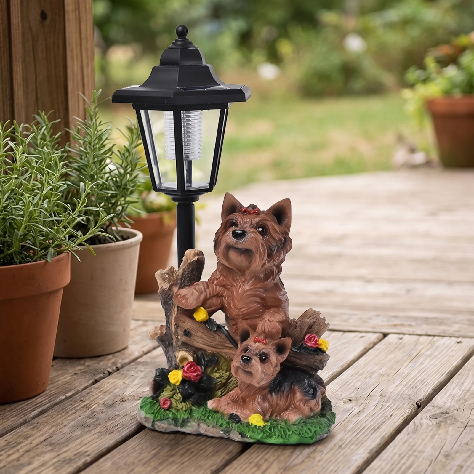 Dog Statue with Solar Lantern Automatic Solar Light with Dog Figurine Lawn Ornament Sturdy Yard Ornament Year-Round for Pathway view 3