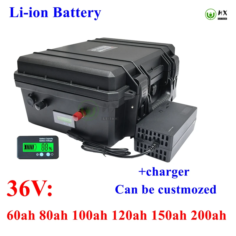 HX-36V 60Ah 80Ah 100Ah 110Ah 120Ah 130Ah 150Ah 200Ah Lithium Li Ion Battery For Trolling Motor Propeller Fishing Boat +Charger