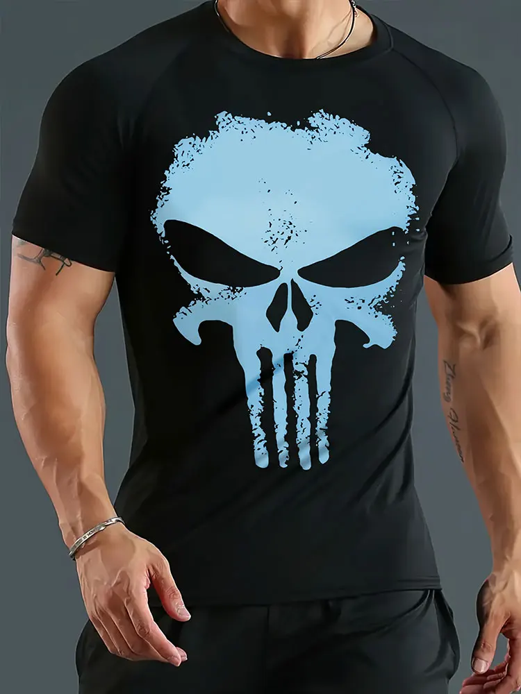 3D Skull Print Men\'s T-shirt Summer Daily Casual Men\'s Top Sports Fitness Men\'s Short Sleeve T-shirt Street Fashion Men\'s Tees