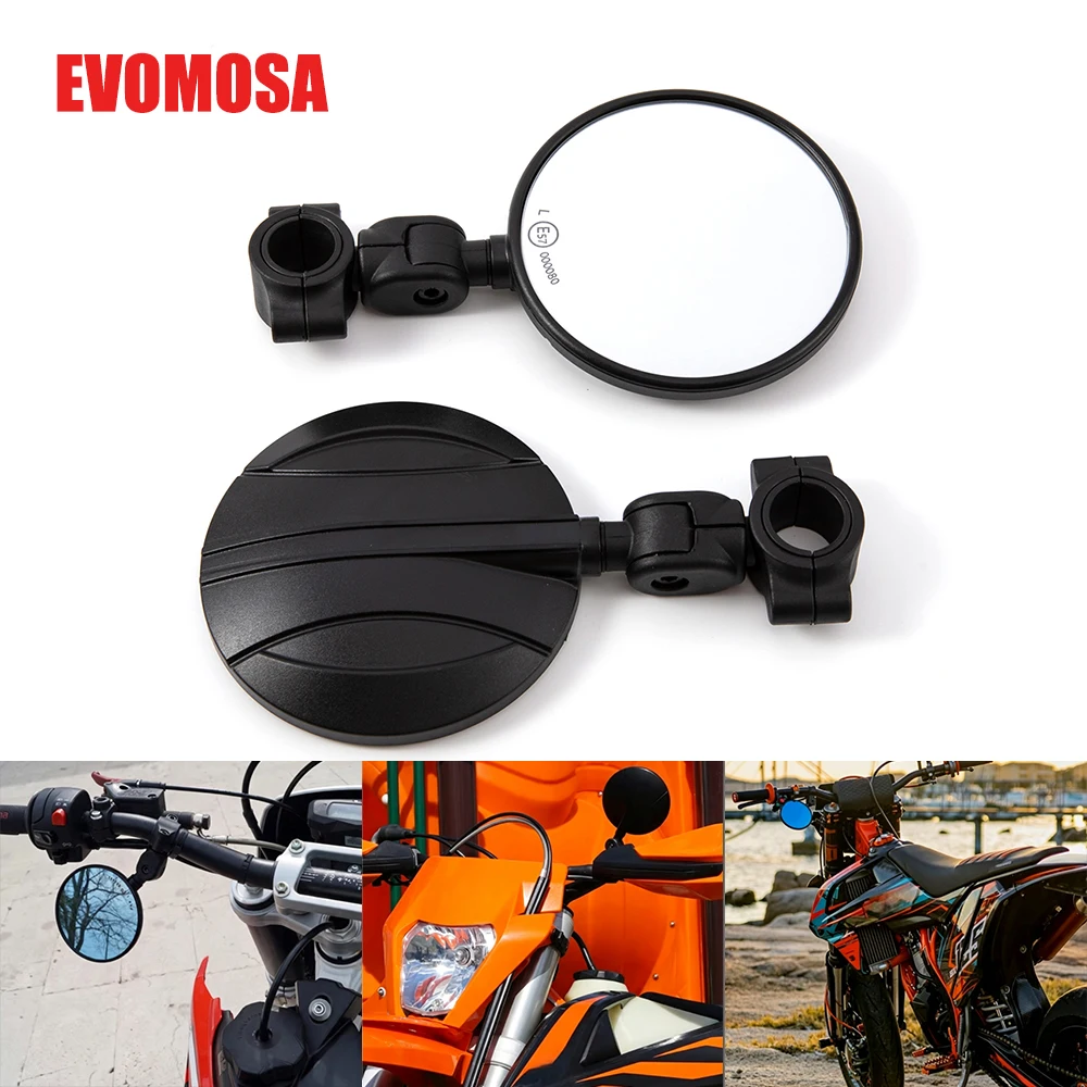 A Pair For EXC125 200 250 300 400 450 500 EXC-F XC-W TPI Six Motorcycle 7/8'' Handlebar Rearview Circular View Mirrors Round