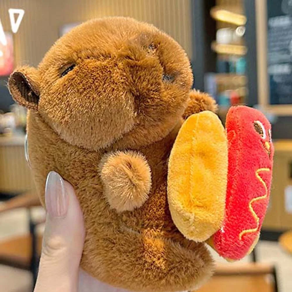 Kawaii Soft Capybara Key Ring Hamburger Toast Plush Animal Pendant PP Cotton Fur Cartoon Doll Keychain Girls