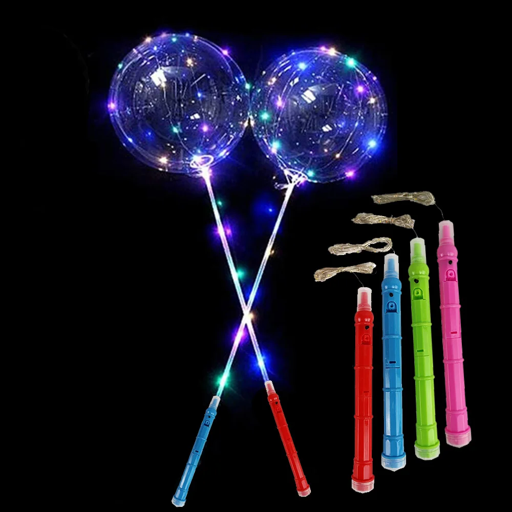 5/10 Sets LED Light Up BoBo Balloons Colorful 3 Levels Flashing Handle 20 Inches Bubble Balloon 70cm Stick Birthday Party Decor