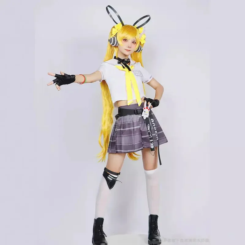 Game Honor of Kings Angela Cosplay Costume JK Dress Uniform Wig Full Set with Earphones Suit for Women Halloween Party disfraz