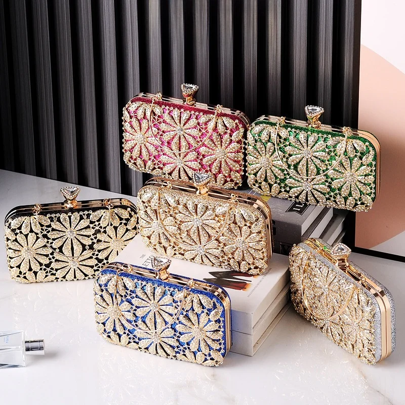 Elegancka torebka wieczorowa z kwiatowym wzorem i dżetami, ślubna torebka, torebka dla panny młodej, transgraniczna, modna torebka damska, trend uliczny, twarda...