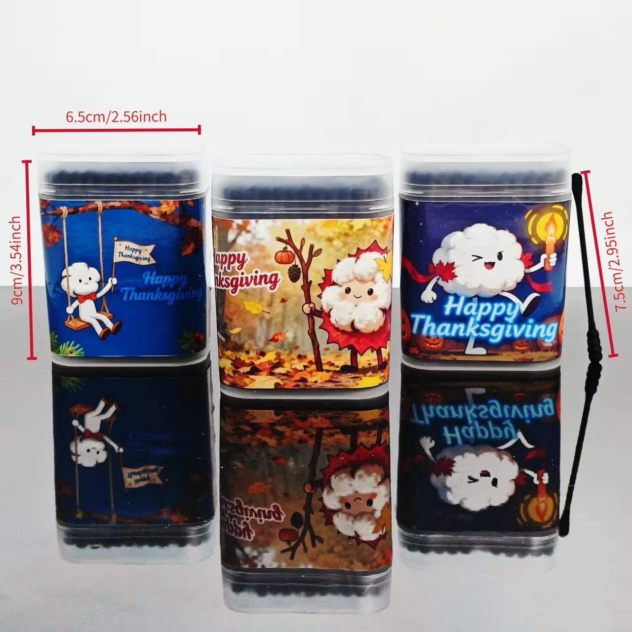 성인용 추수감사절 테마 양면 면봉 300개, 창의적인 추수감사절 요소, 검은색 면봉