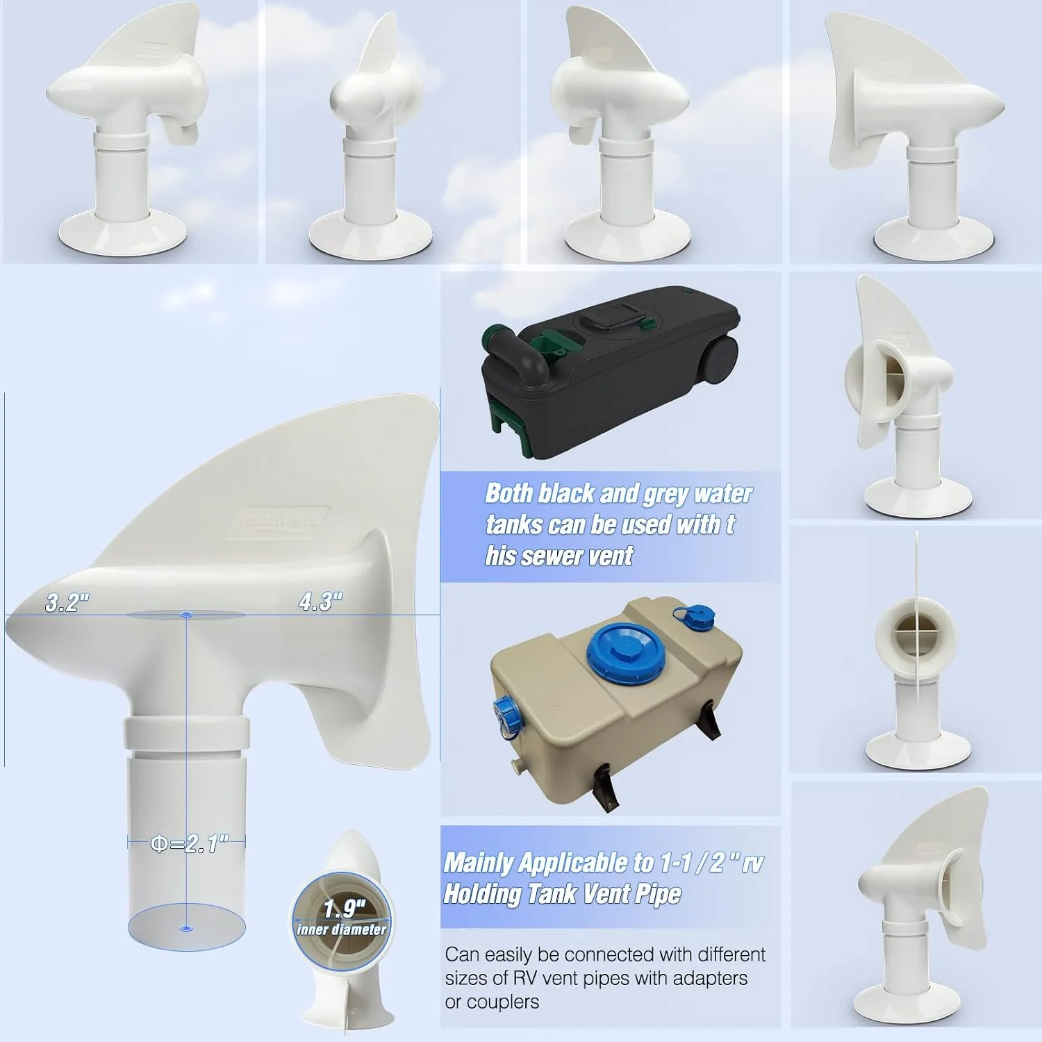 360 Degree Rotatable RV Sewer Exhaust Vent Cover Siphon Drain Outlet Cap For Camper Van Motorhome Holding Tank Part