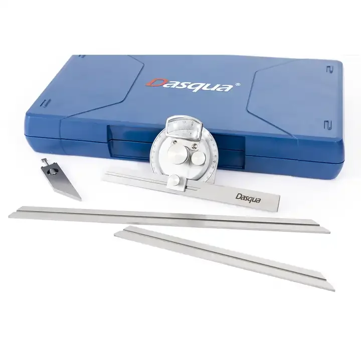 Dasqua Three Blades Stainless Steel Universal Dial Protractor With Fine Adjustment and Magnifier