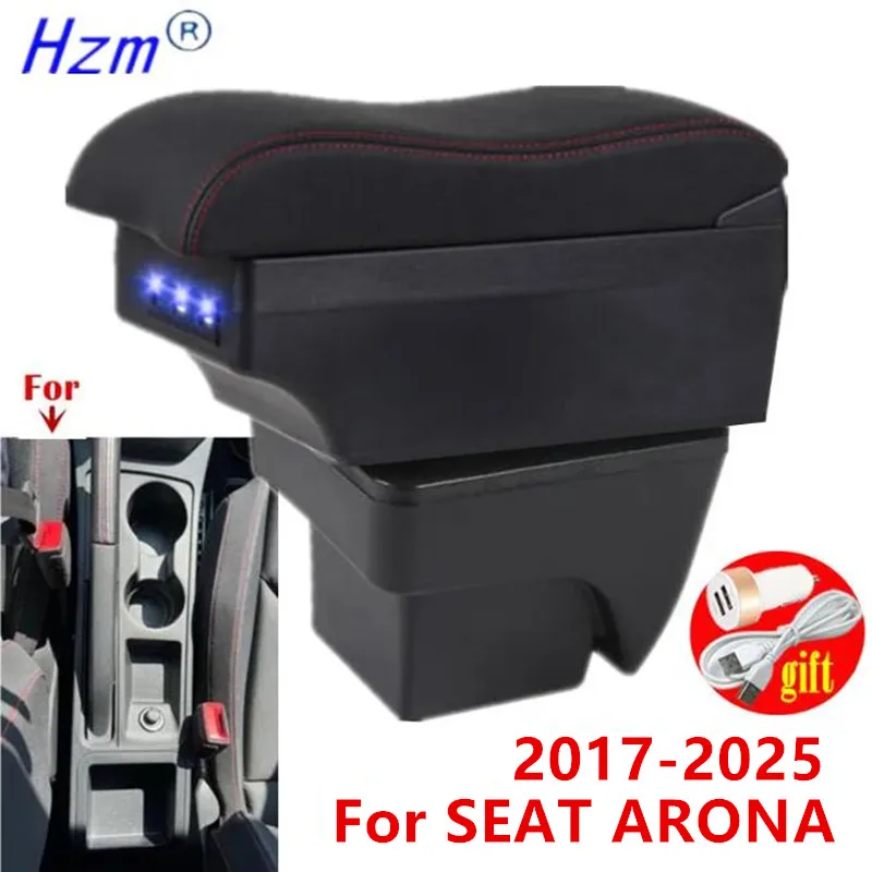 Auto-Armlehnenbox für SEAT ARONA Nachrüstung Multifunktionale Doppelschichtige Aufbewahrungsbox USB-Ladefunktion Einfach zu Installieren Auto-Zubehör