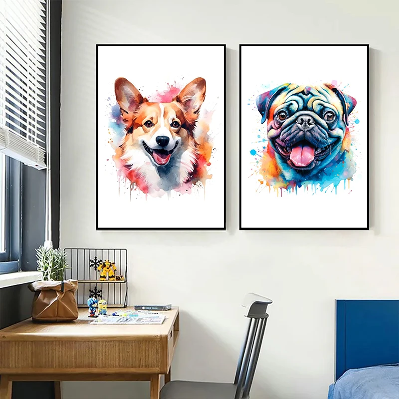 Watercolor Dogs French Bulldog Dalmatian Samoyed Cute Pet Poster Print Canvas Painting Animal Wall Art Living Room Home Decor