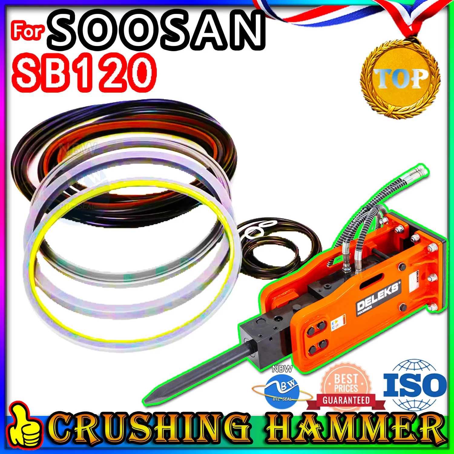 For SOOSAN SB120 Crushing Hammer Oil Seal Repair Kit Excavator Hydraulic Cylinder Broken Breaker Heavy Maintenance type rubber