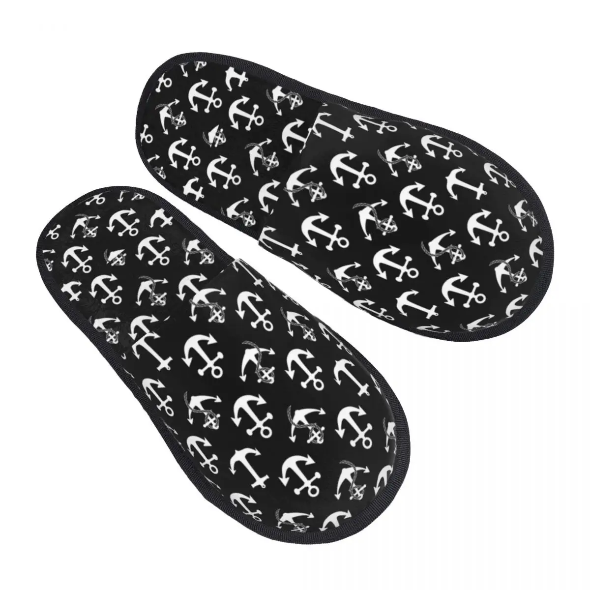 Black And White Nautical Anchor Pattern Guest Slippers for Bathroom Women Custom Print Sailing Sailor House Slipper