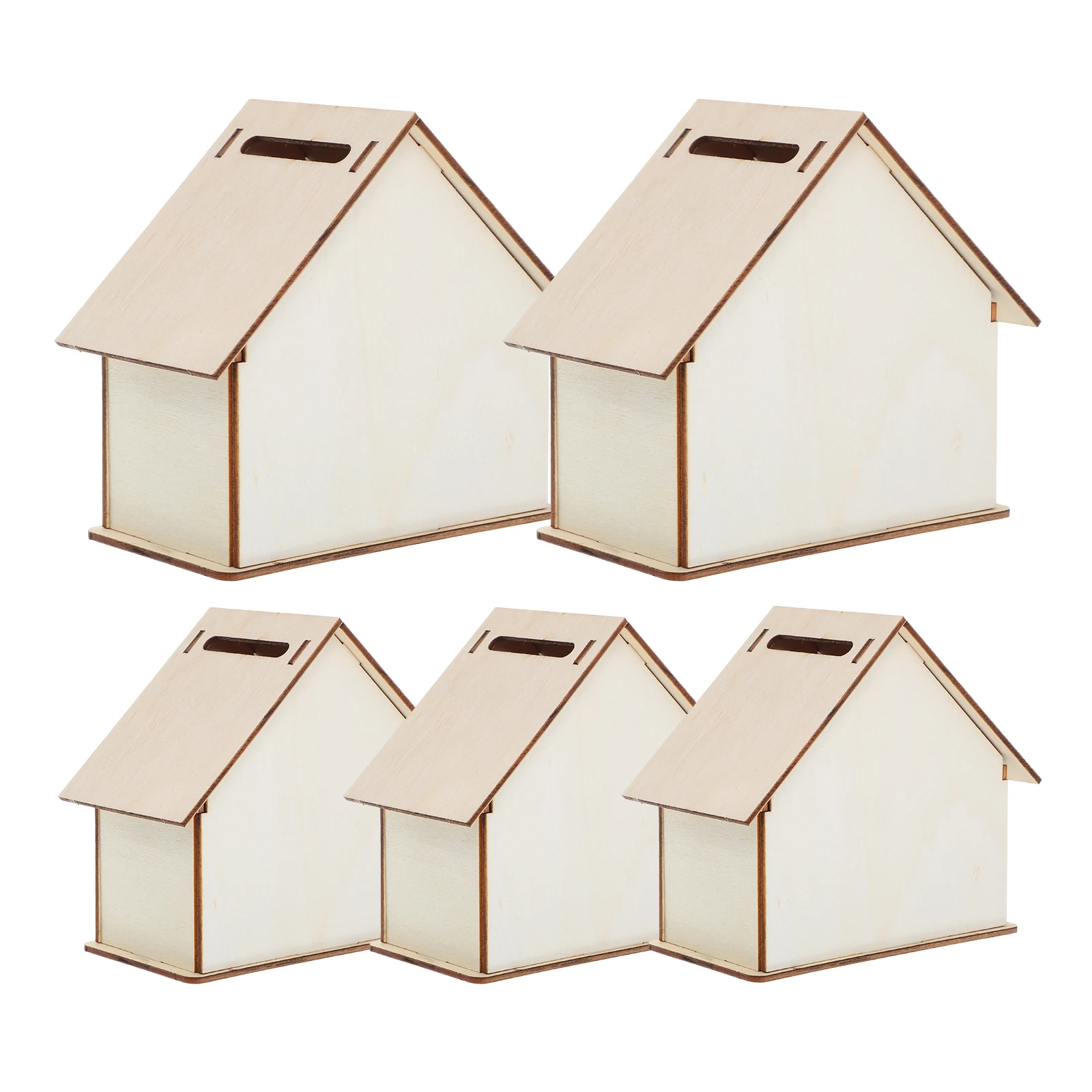 

5pcs Unfinished Wooden Coins Paint Banks House Shape Money Box Saving Pot Kids DIY Coin Bank Change Container for Decoration