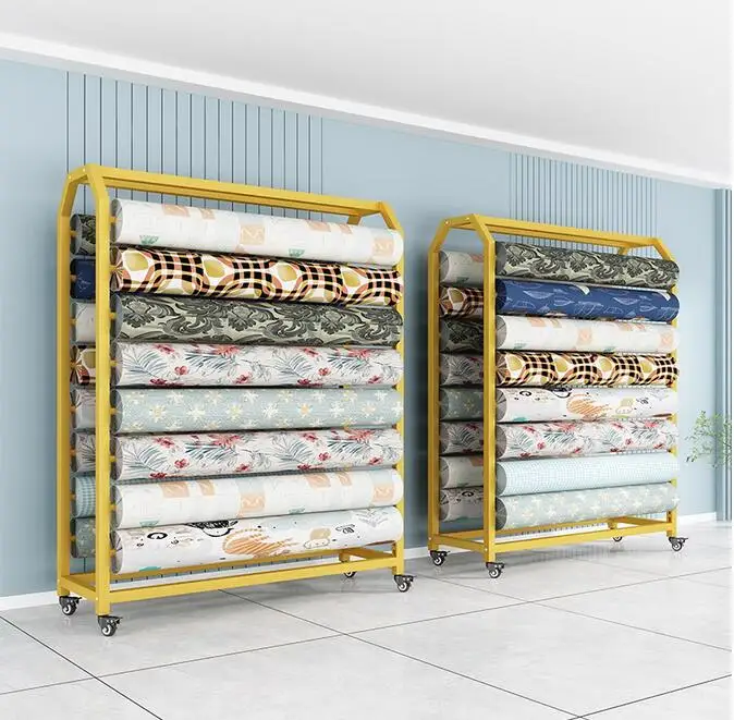 

Textile fabric display rack, fabric roll display rack, tablecloth fabric display rack, mobile island rack